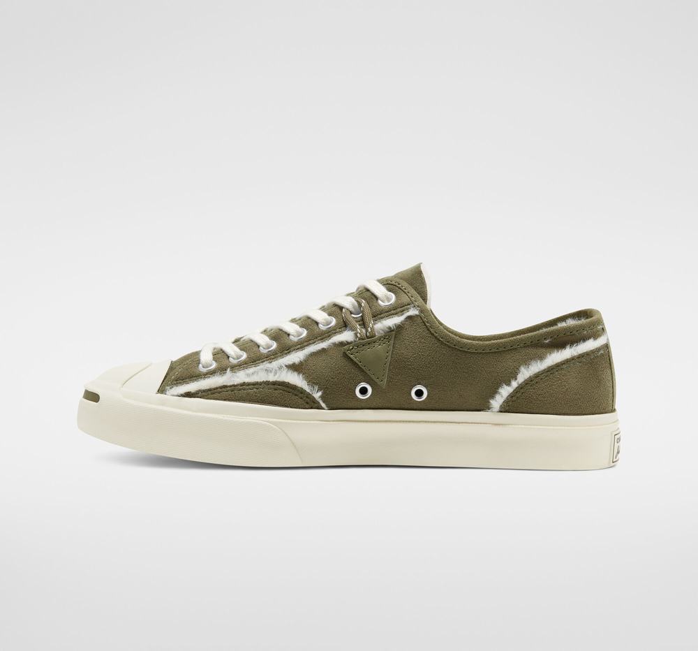 Tenis Converse Jack Purcell Faux Fur-Lined Couro Cano Baixo Mulher Verdes/Bege 825170OWV